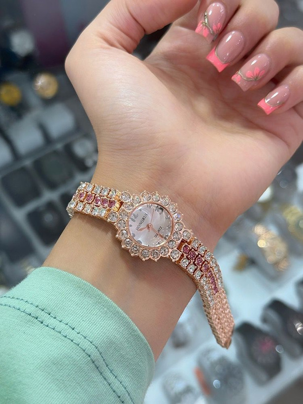 ساعت مچی عقربهای زنانه هنگروی (Hongrui) مدل نگیندار طرح جواهر - کد 4002862 (پک 3 رنگ) - جزئیات بند