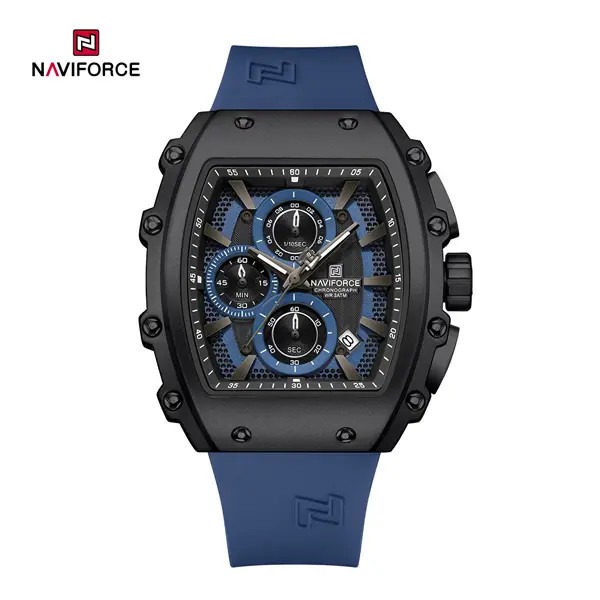 ساعت مچی مردانه نیوی فورس Naviforce NF8070 کرنوگراف کوارتز با بند سیلیکونی و مقاومت در برابر آب 3ATM - نمای بند