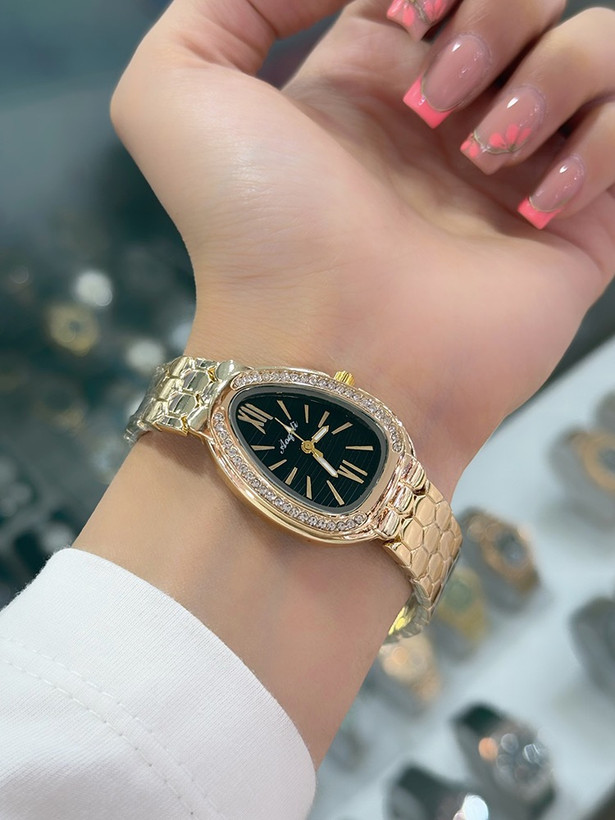 ساعت مچی زنانه Aoqili نگیندار مدل Serpenti، 5757229àبند فلزی طرح لانهزنبوری، صفحه بیضی - نمای پشت
